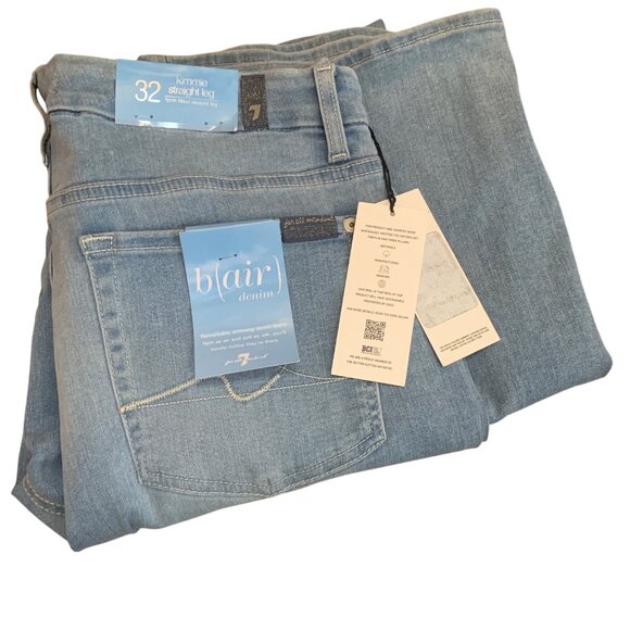 7 For All Man Kind Blair Kimmie Straight 32x34 Light Wash Blue Cottagecore - Picture 1 of 14
